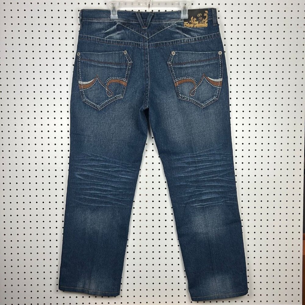 5ive‎ Jungle & Co Y2K Denim Jeans 40x32 Streetwear Skate Baggy Stitched 90s Dark